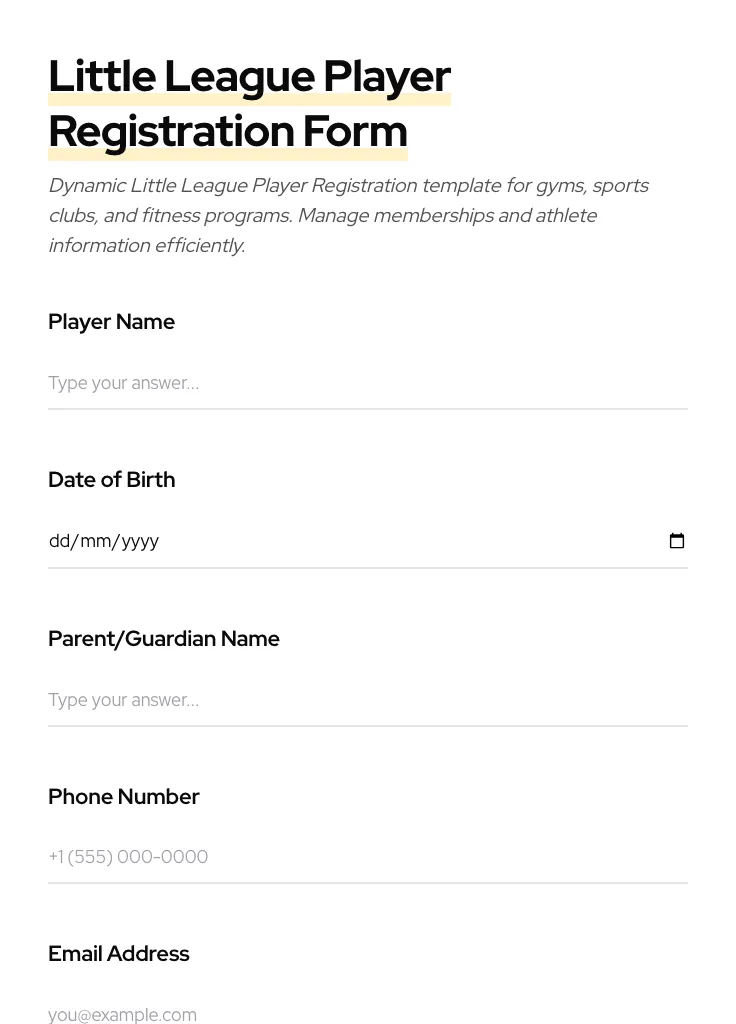 Little League Player Registration preview