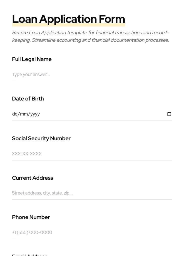 Loan Application preview
