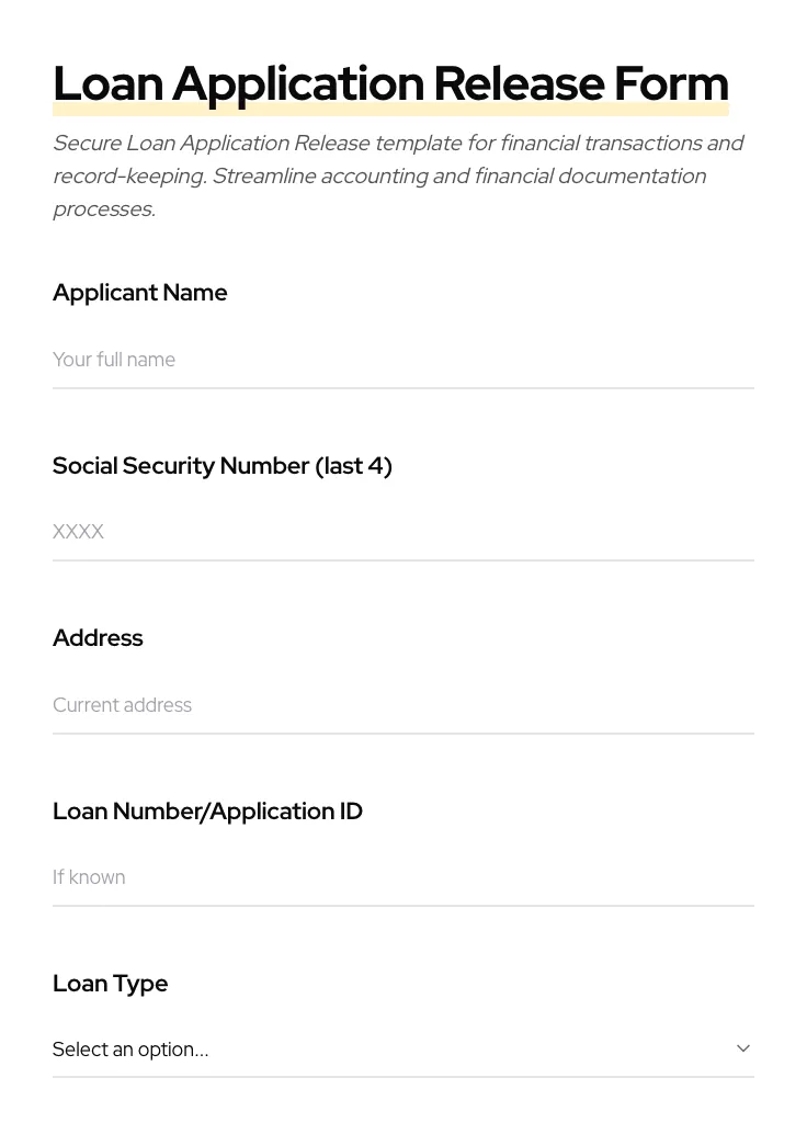 Loan Application Release preview