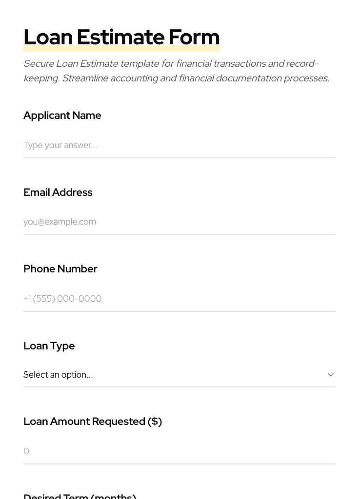 Loan Estimate preview