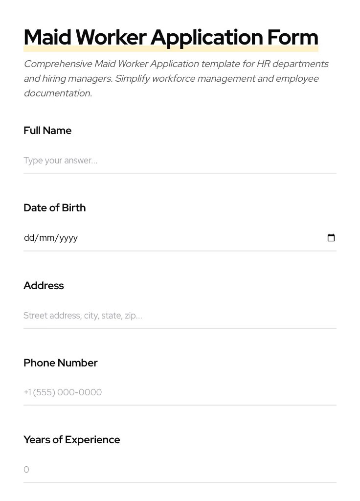 Maid Worker Application preview