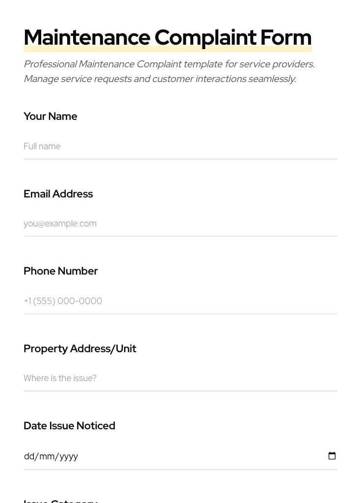 Maintenance Complaint preview