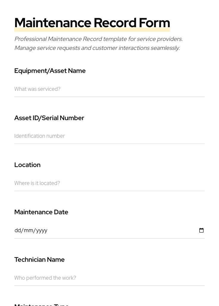 Maintenance Record preview