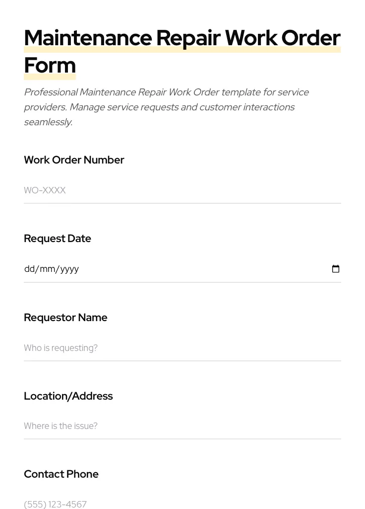 Maintenance Repair Work Order preview