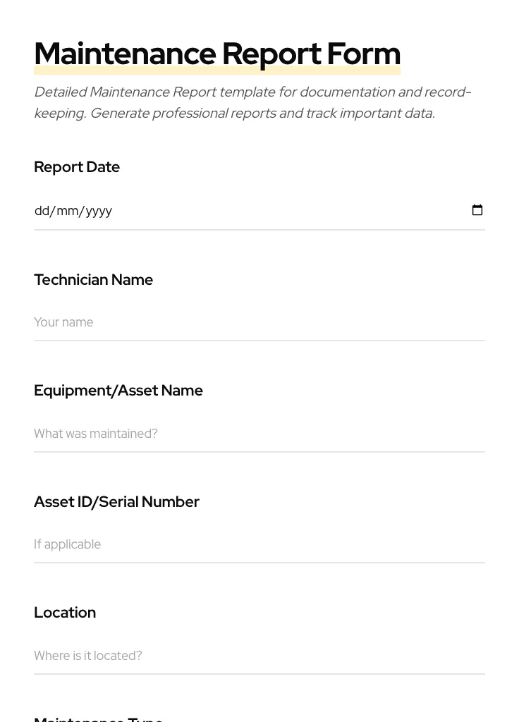Maintenance Report preview