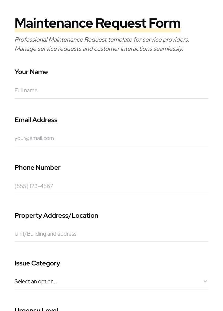 Maintenance Request preview