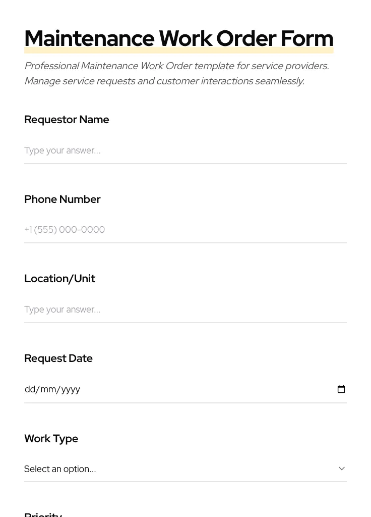 Maintenance Work Order preview