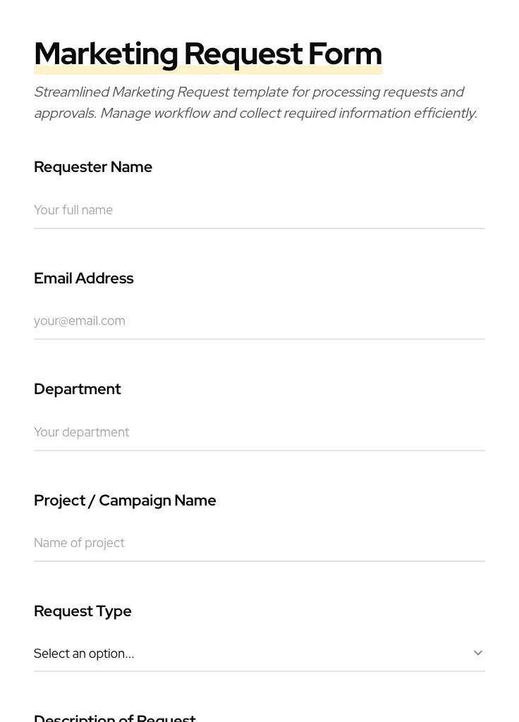 Marketing Request preview
