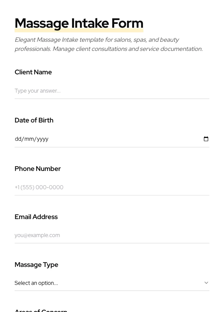 Massage Intake preview