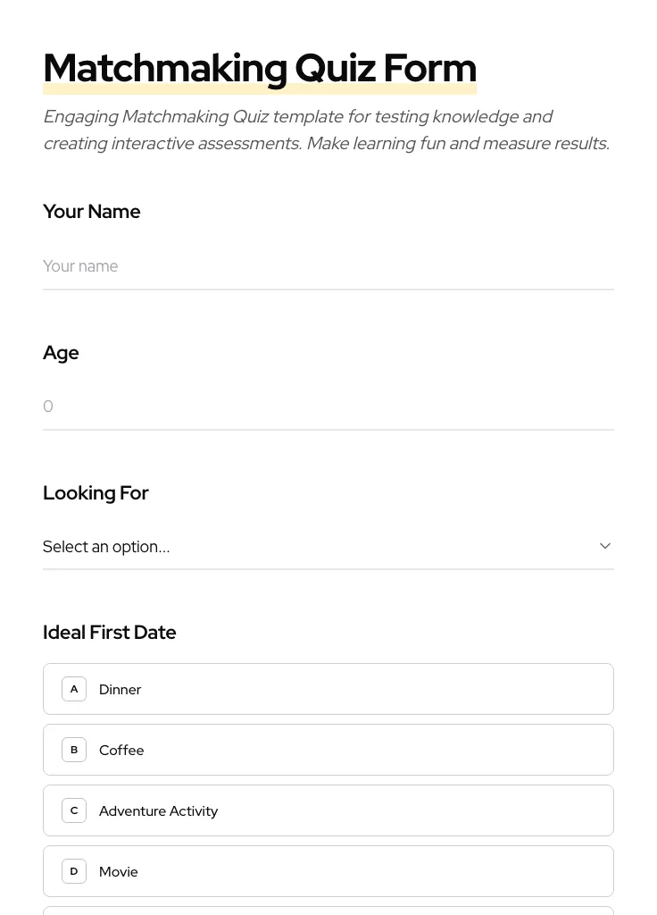 Matchmaking Quiz preview