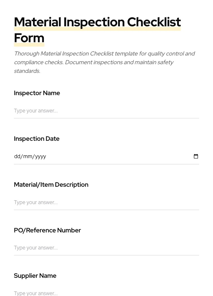Material Inspection Checklist preview