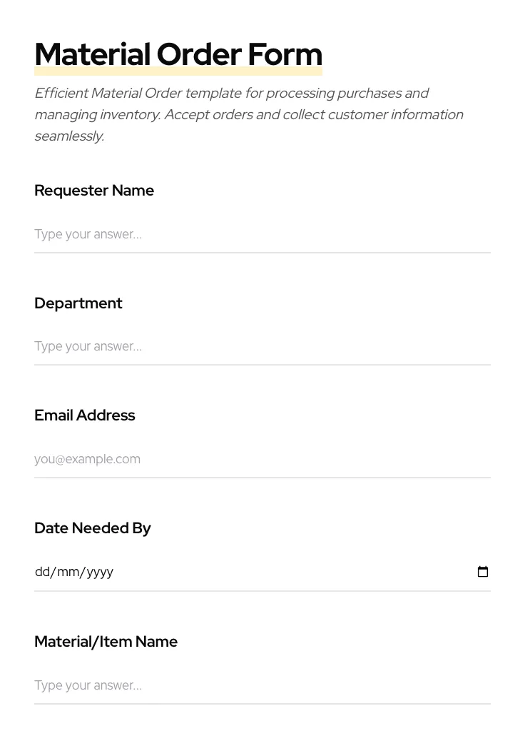 Material Order preview