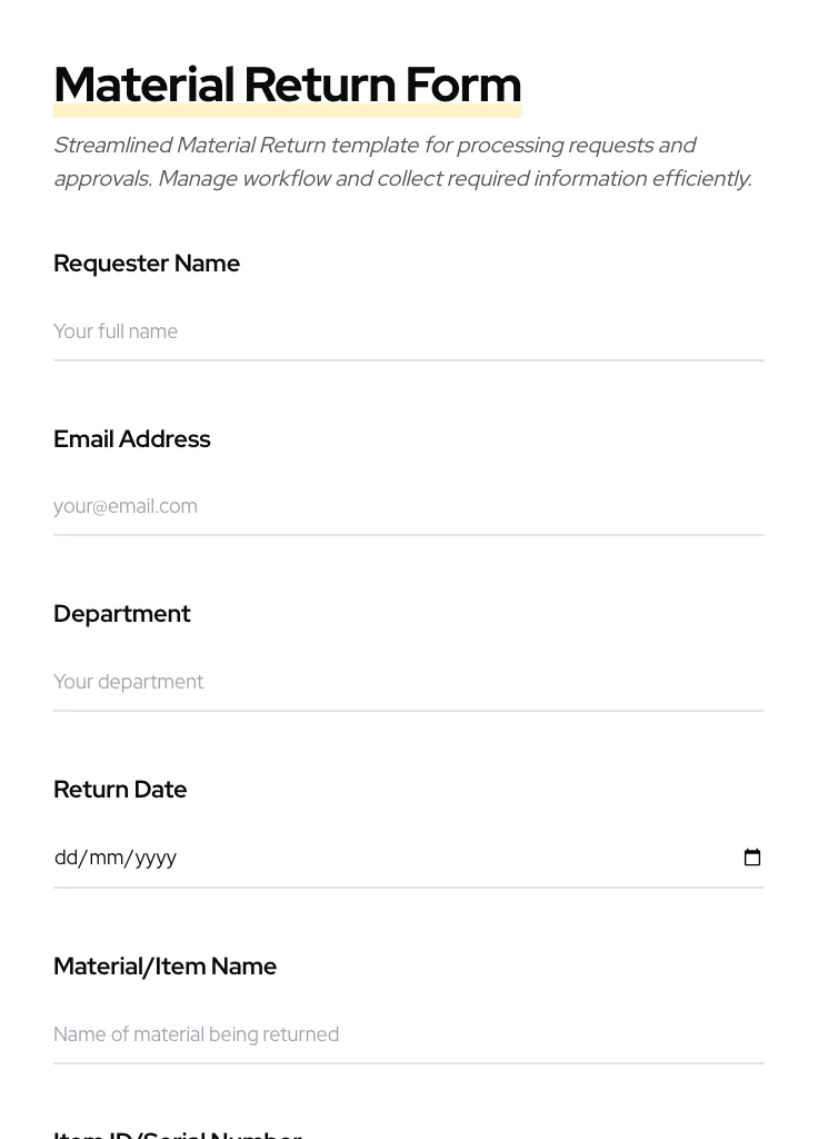 Material Return preview