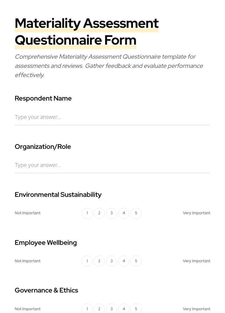 Materiality Assessment Questionnaire preview