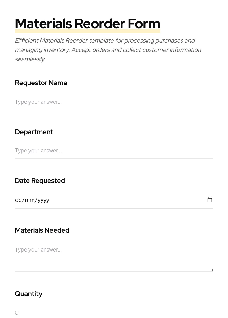 Materials Reorder preview