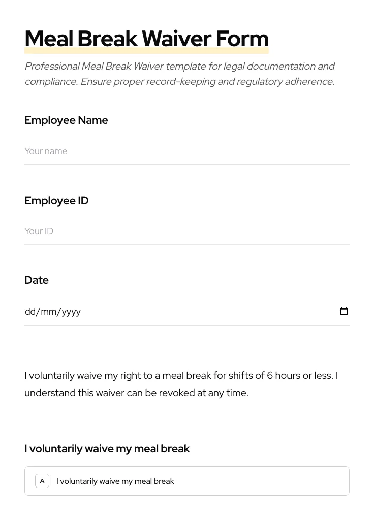 Meal Break Waiver preview