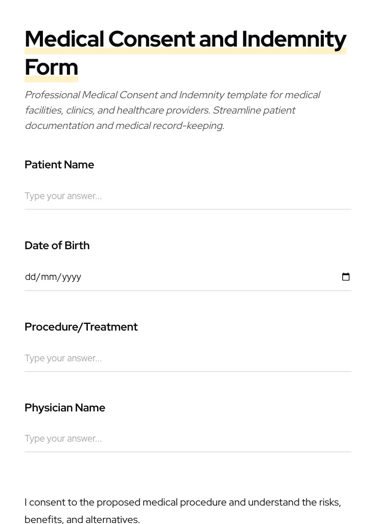 Medical Consent and Indemnity preview