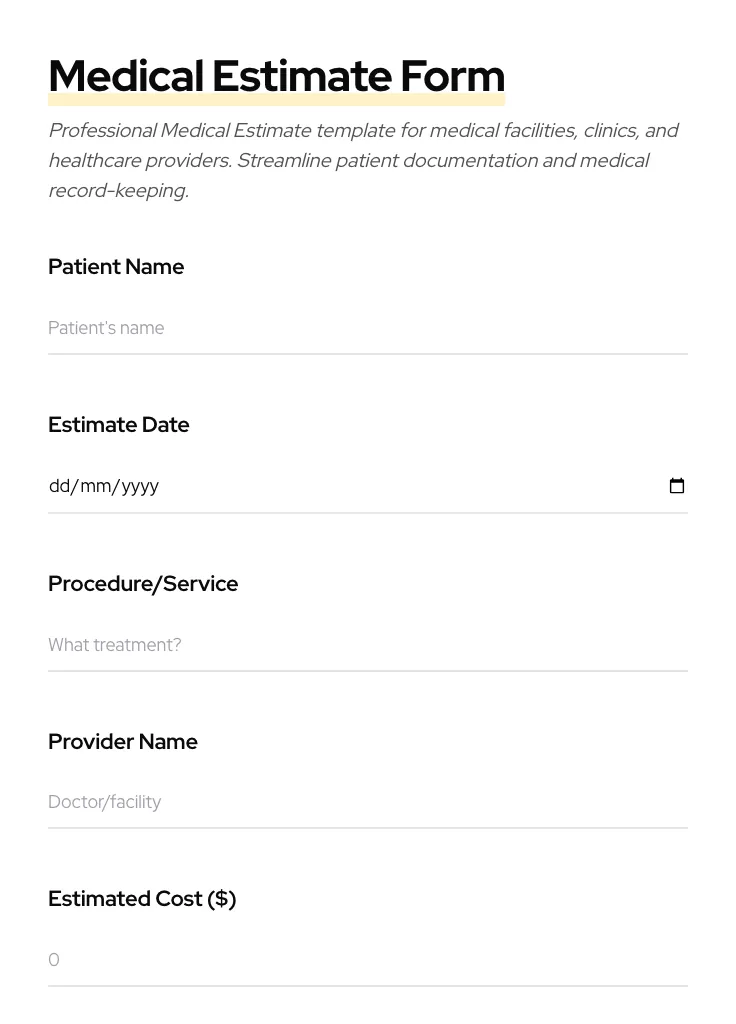 Medical Estimate preview