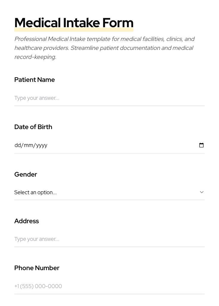Medical Intake preview