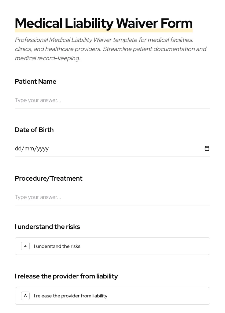 Medical Liability Waiver preview