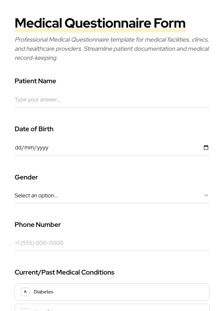 Medical Questionnaire preview