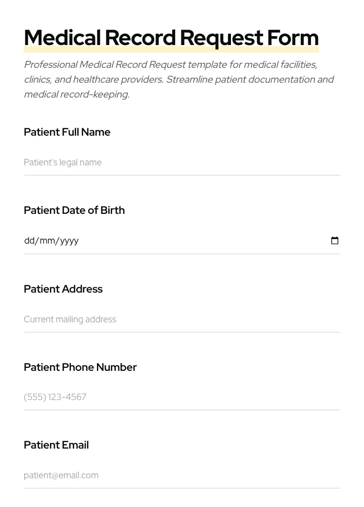 Medical Record Request preview