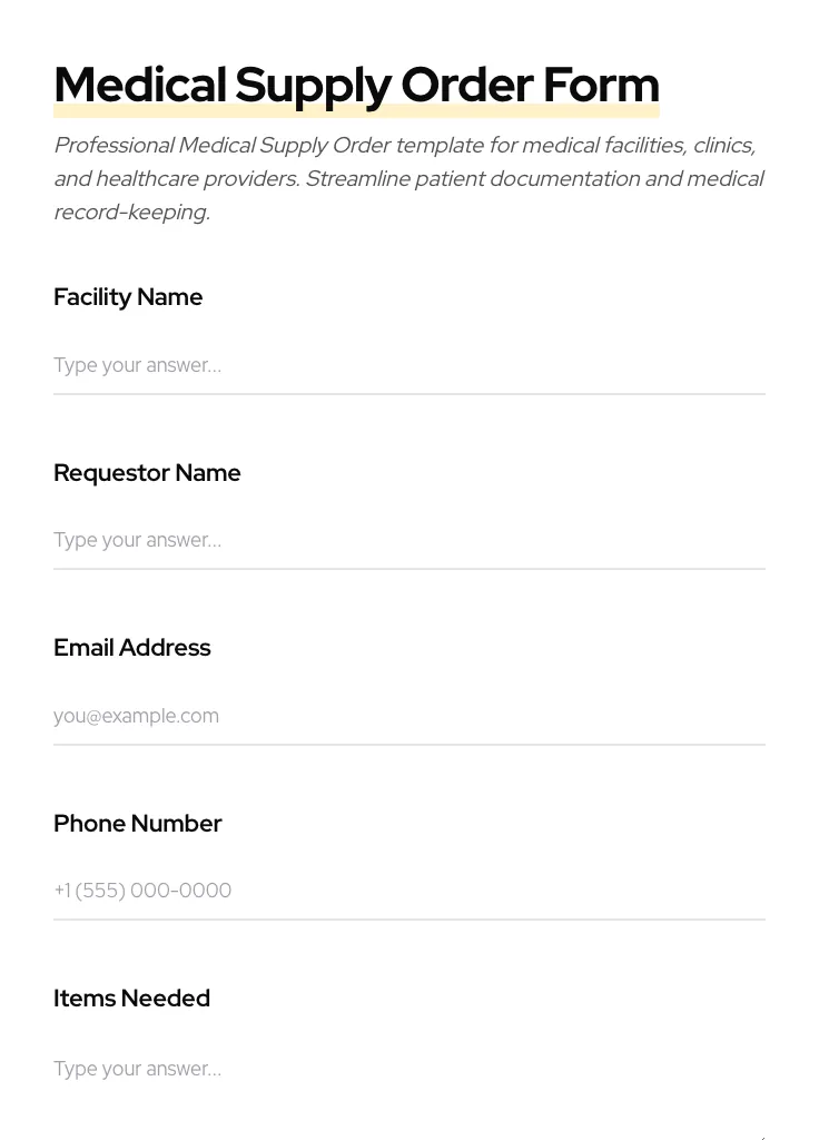 Medical Supply Order preview