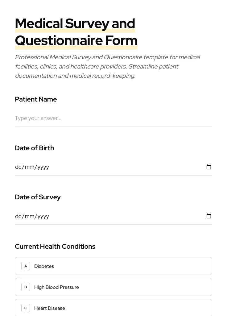 Medical Survey and Questionnaire preview