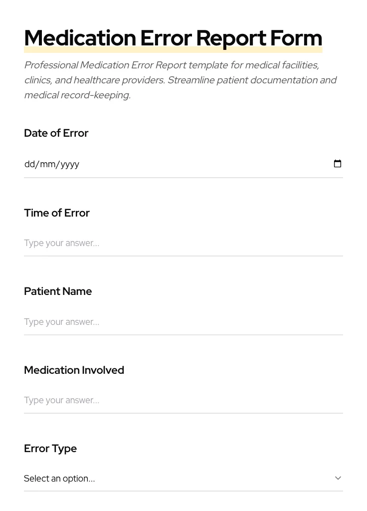 Medication Error Report preview