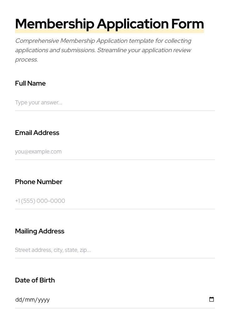Membership Application preview