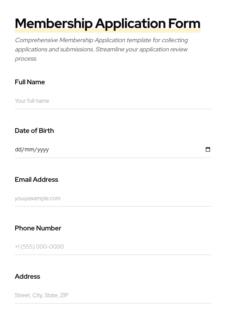 Membership Application preview