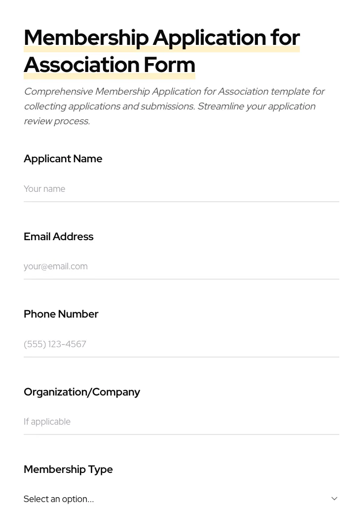 Membership Application for Association preview
