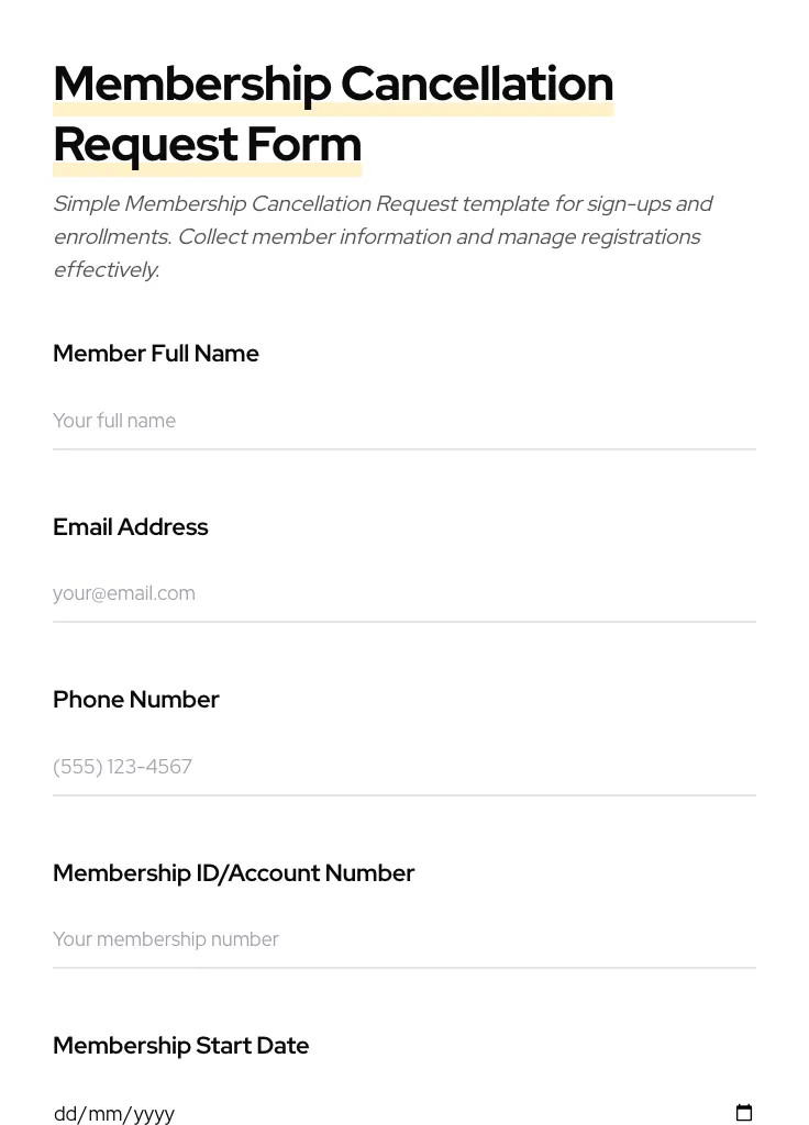 Membership Cancellation Request preview