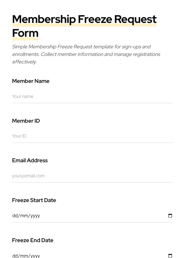 Membership Freeze Request preview