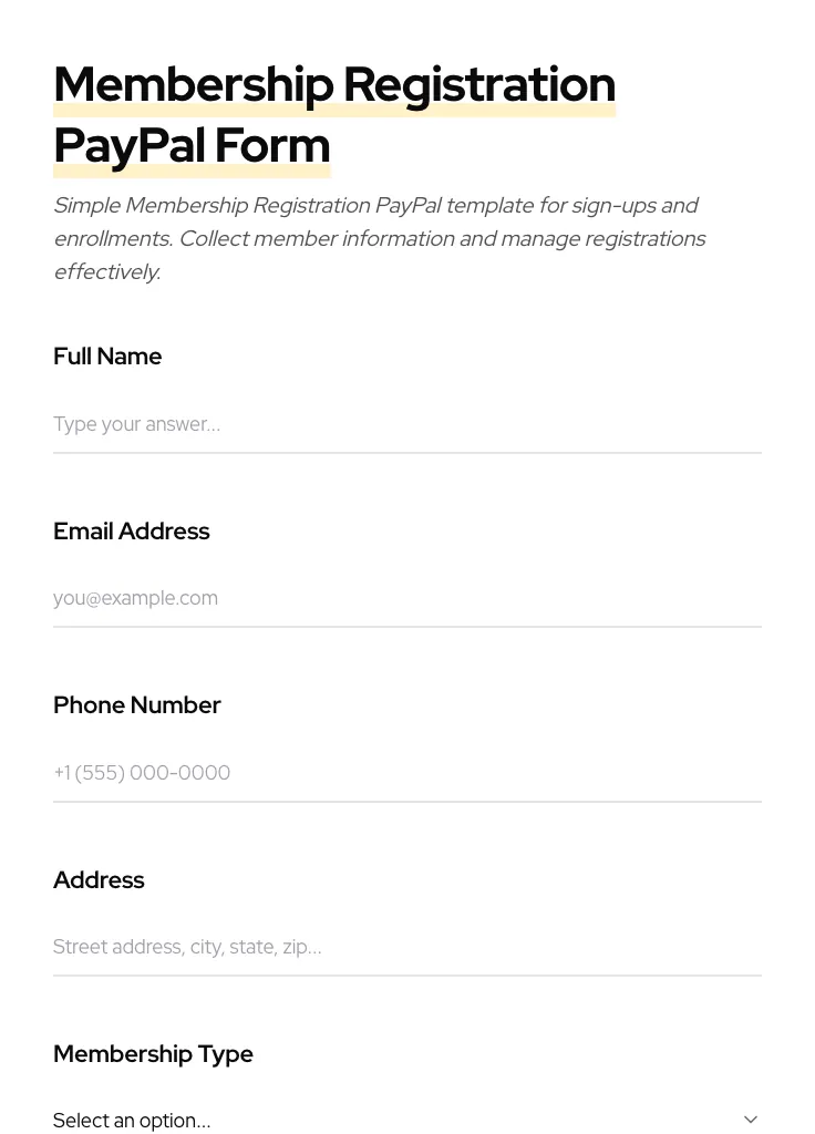 Membership Registration PayPal preview