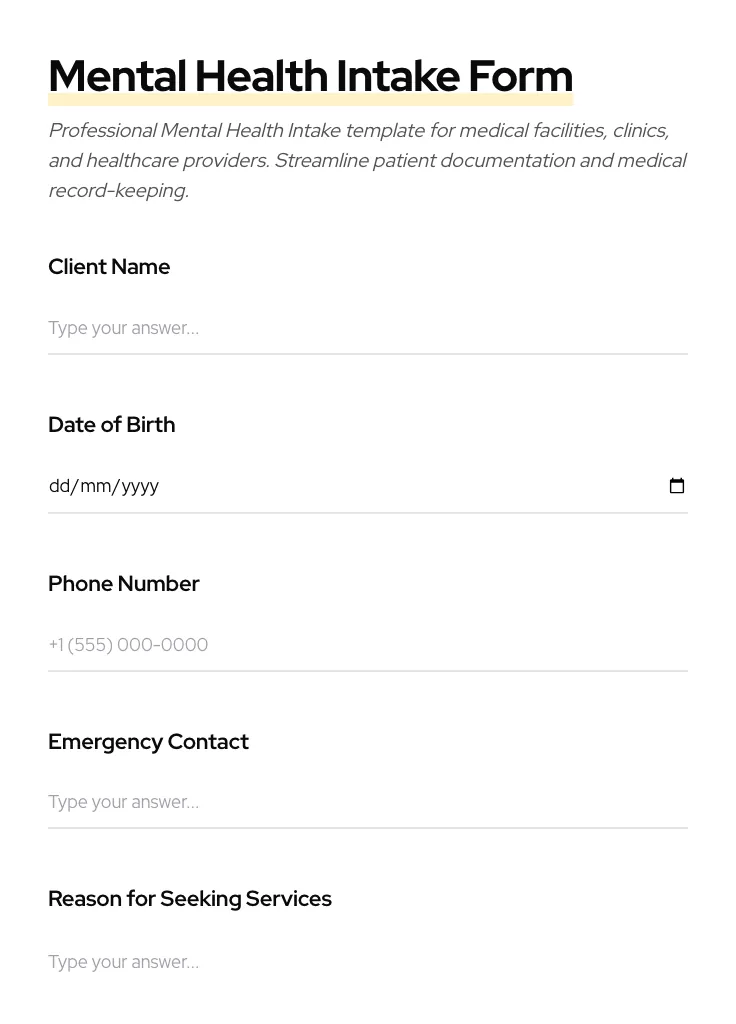Mental Health Intake preview