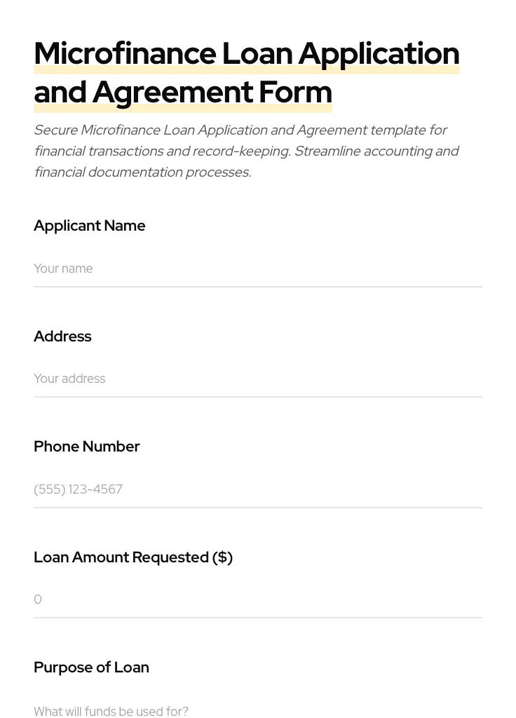 Microfinance Loan Application and Agreement preview
