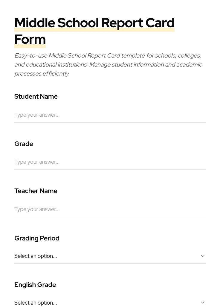 Middle School Report Card preview
