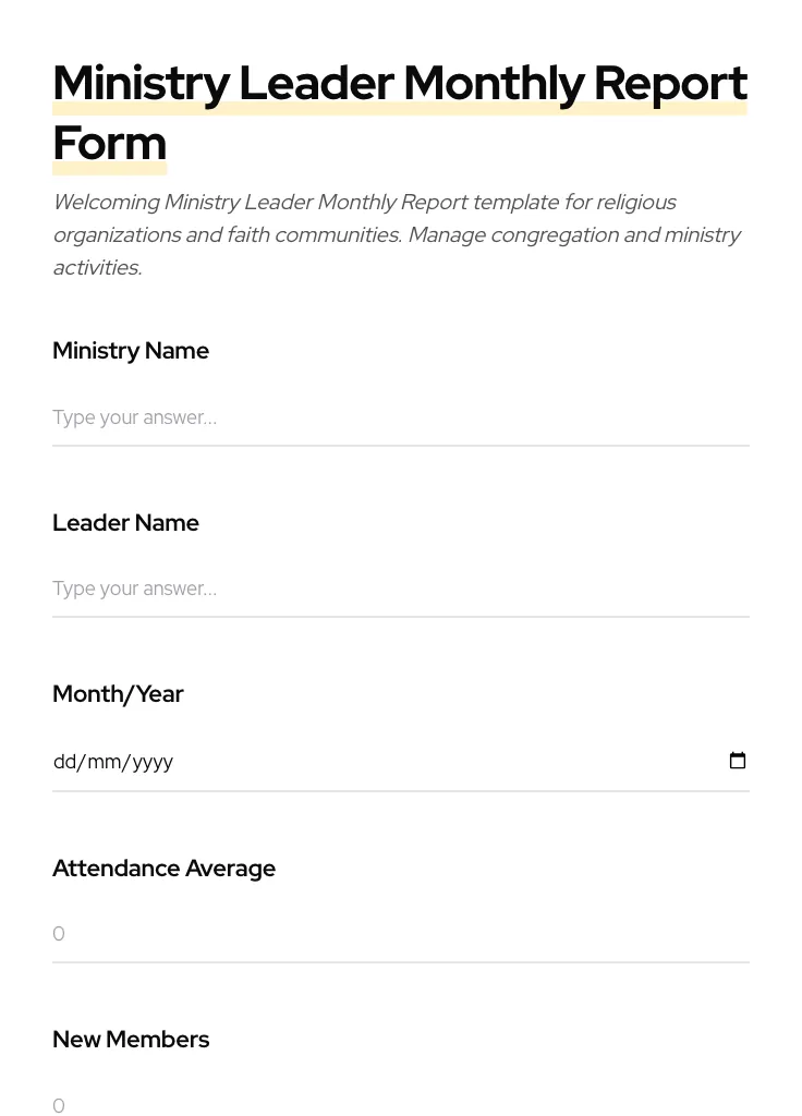 Ministry Leader Monthly Report preview