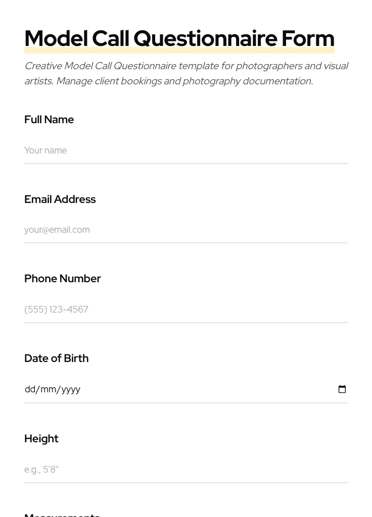 Model Call Questionnaire preview