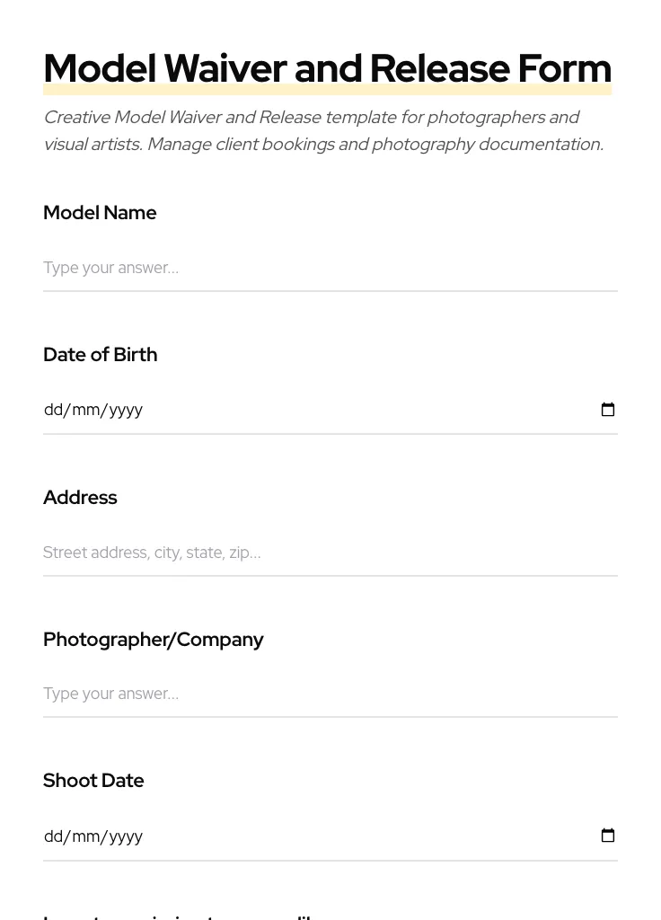 Model Waiver and Release preview