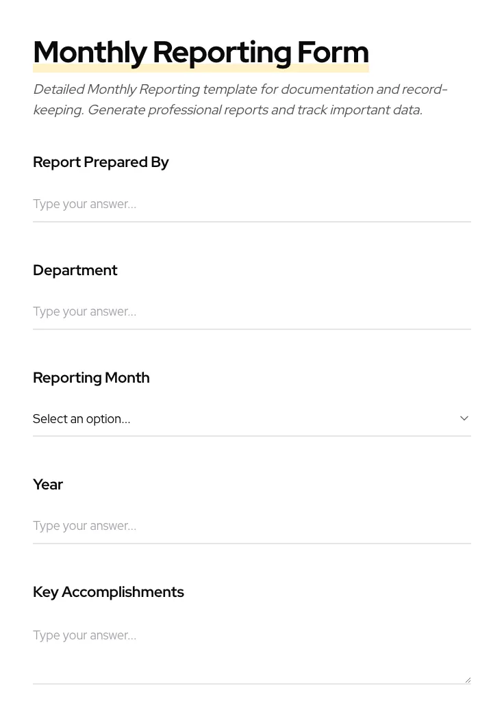 Monthly Reporting preview