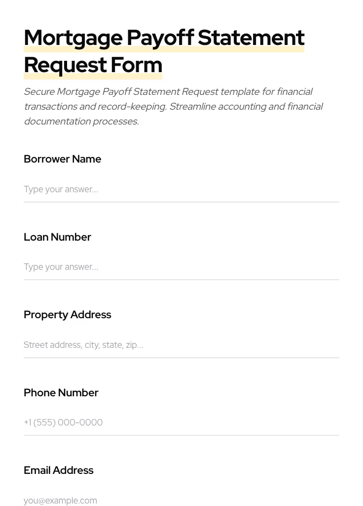 Mortgage Payoff Statement Request preview