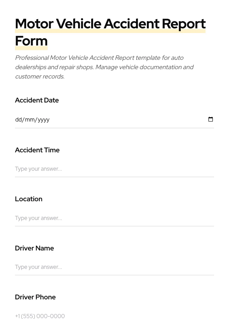 Motor Vehicle Accident Report preview