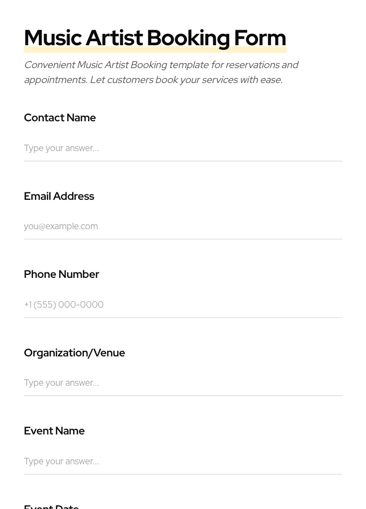 Music Artist Booking preview