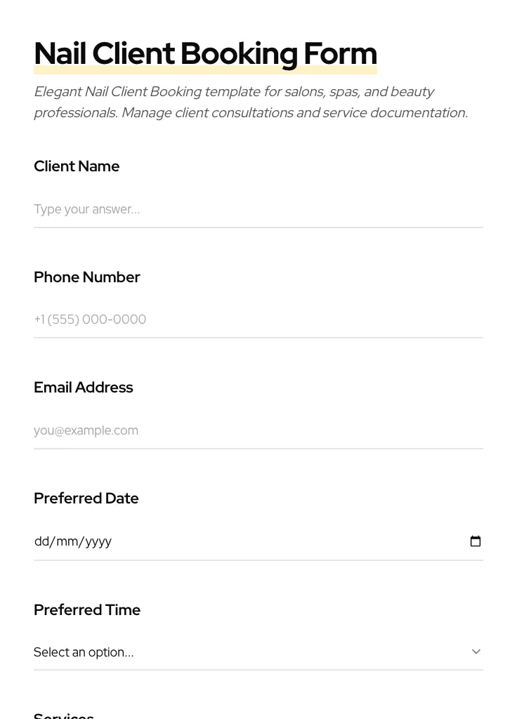 Nail Client Booking preview