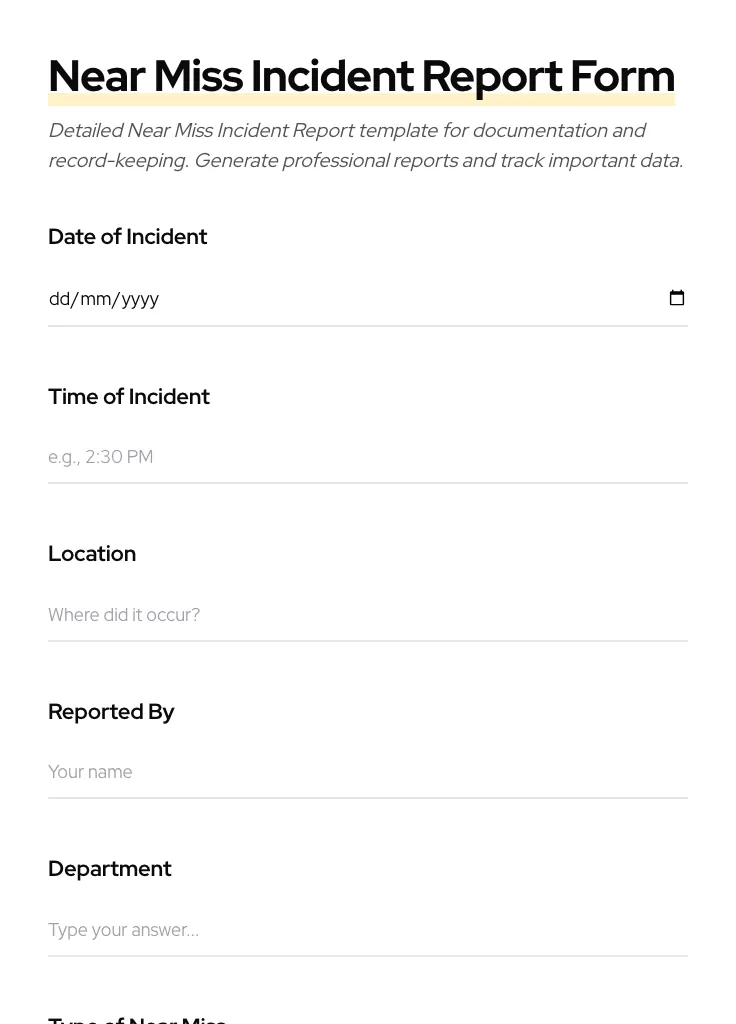 Near Miss Incident Report preview