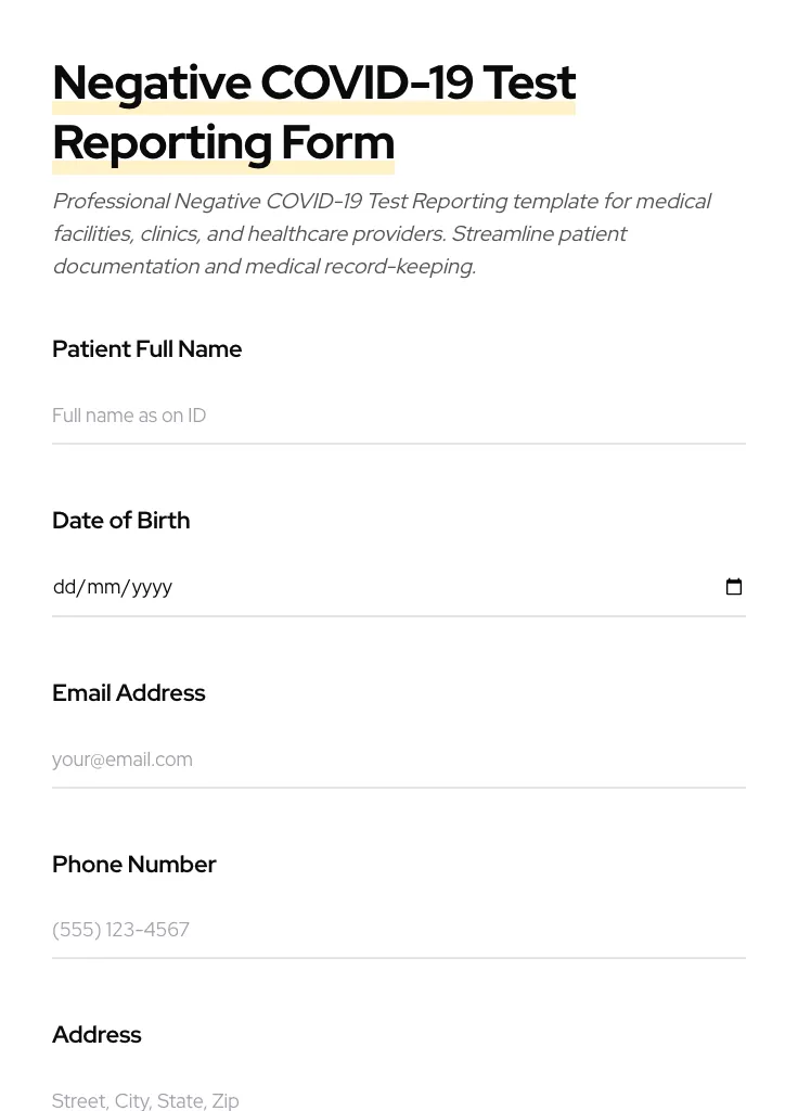 Negative COVID-19 Test Reporting preview