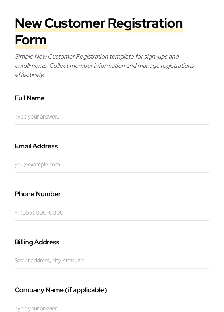 New Customer Registration preview