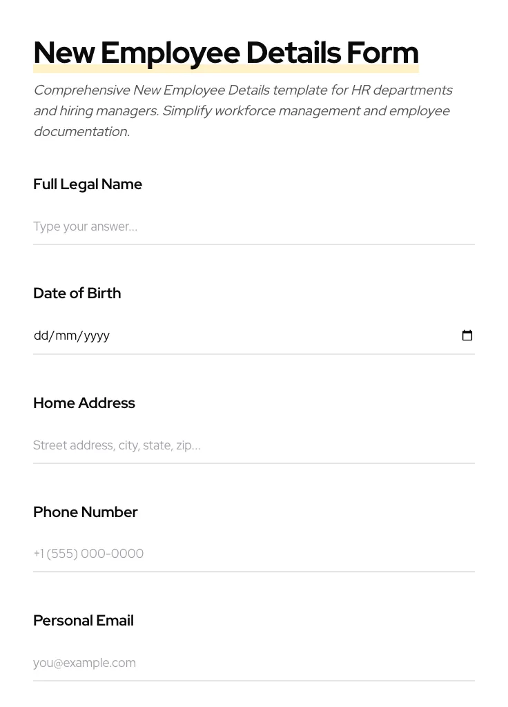 New Employee Details preview